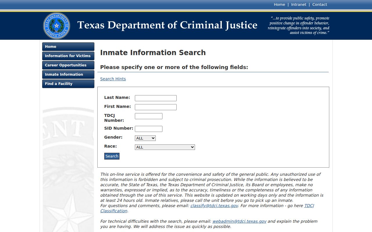 Comal County arrest record routing to Texas state inmate search