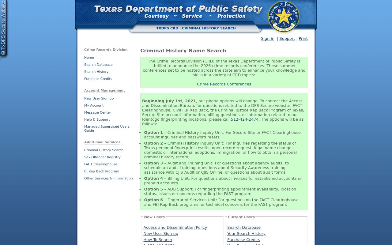 Comal County criminal history Texas DPS name search guidance
