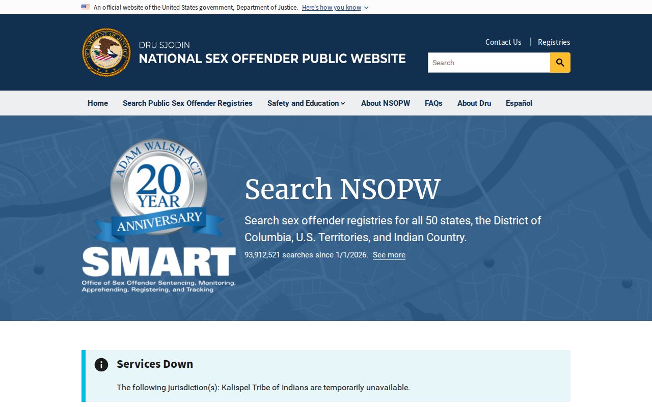 National Sex Offender Public Website search used with Comal County registry checks